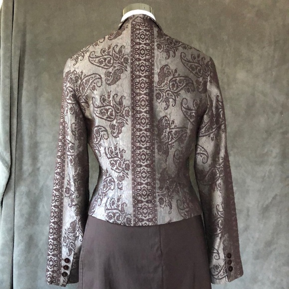 Vintage Tahari platinum bronze brocade crop waisted blazer - Picture 8 of 11